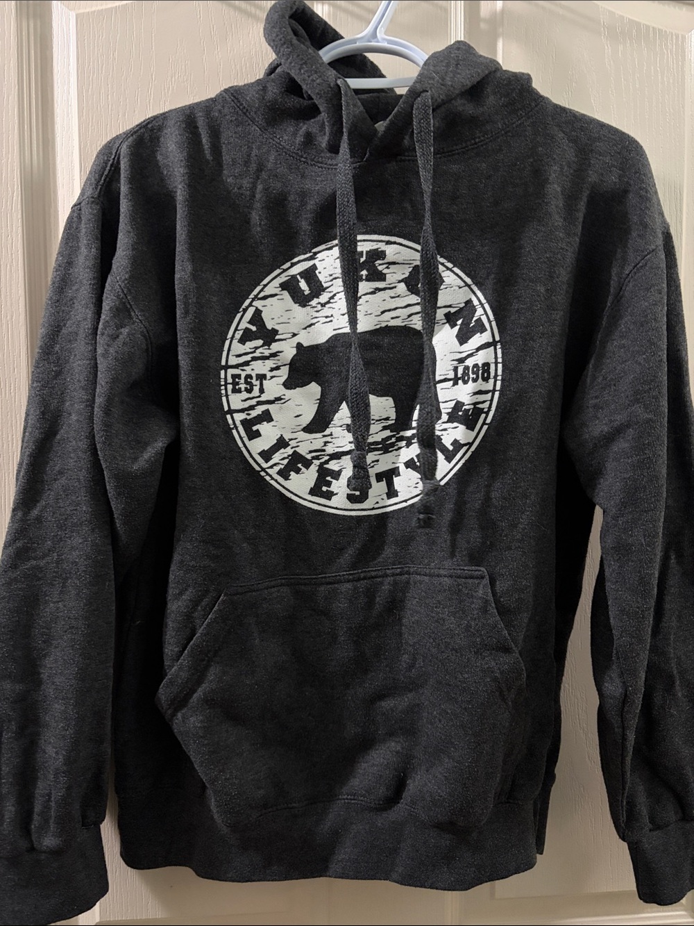 Black Graphic Pullover Hoodie with Bear Emblem
